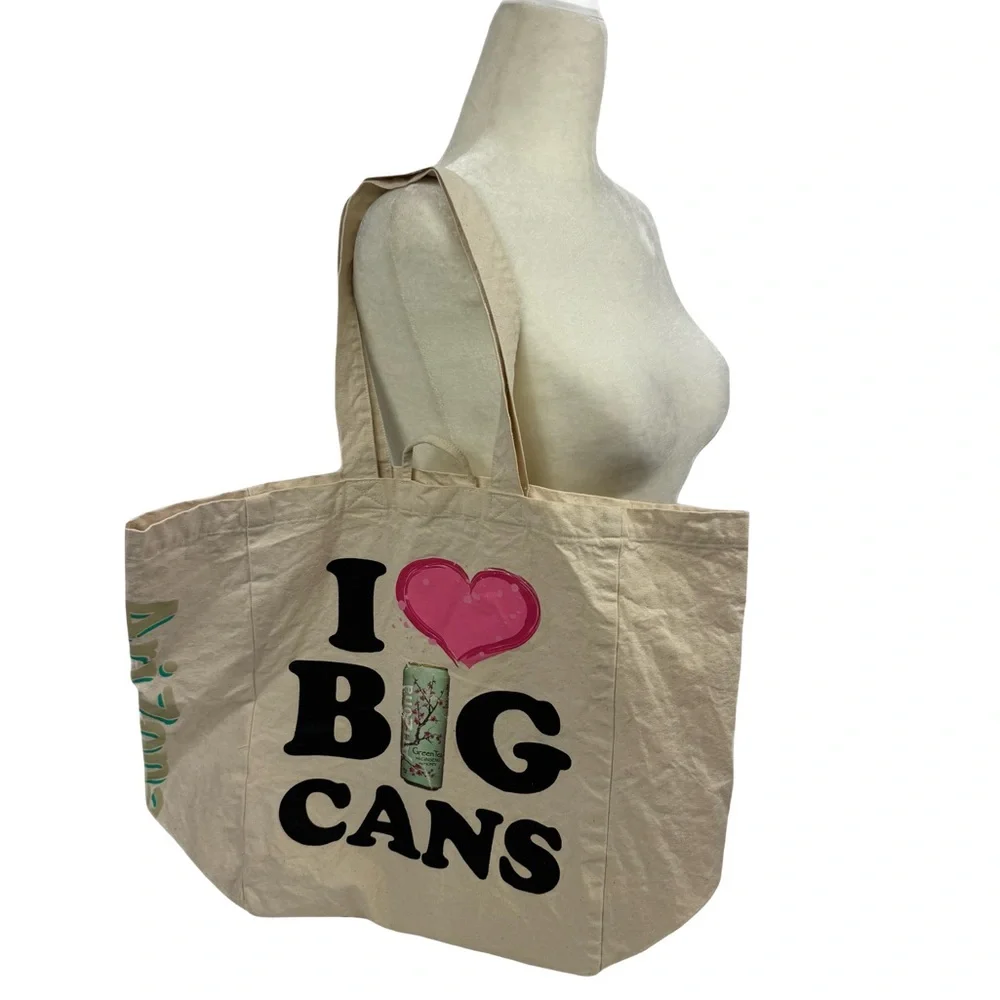I LOVE Big Cans Arizona Canvas Tote Bag Reusable 2x Graphic Teal & Pink Hearts